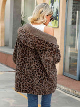 Load image into Gallery viewer, Leopard Hooded Coat with Pockets
