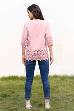 Load image into Gallery viewer, Tie Neck Lace Detail Half Sleeve Blouse
