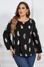 Load image into Gallery viewer, Melo Apparel Plus Size Printed Round Neck Long Sleeve Cutout Blouse
