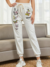 Load image into Gallery viewer, Tie Front Butterfly Graphic Long Pants
