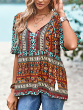 Load image into Gallery viewer, Bohemian Tie Neck Babydoll Blouse
