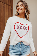 Load image into Gallery viewer, XOXO Heart Round Neck Dropped Shoulder Sweater
