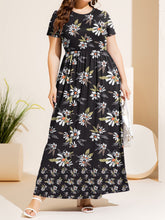 Load image into Gallery viewer, Plus Size Printed Round Neck Short Sleeve Maxi Dress
