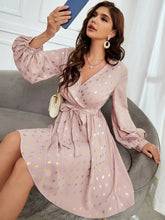 Load image into Gallery viewer, Tied Printed Surplice Long Sleeve Dress
