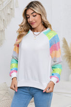 Load image into Gallery viewer, Round Neck Color Block Glitter Sleeve Sweatshirt
