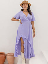 Load image into Gallery viewer, Plus Size Swiss Dot High-Low Surplice Dress
