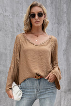 Load image into Gallery viewer, V-Neck Spliced Lace Flare Sleeve Top
