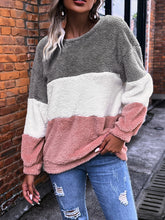 Load image into Gallery viewer, Color Block Round Neck Teddy Sweatshirt
