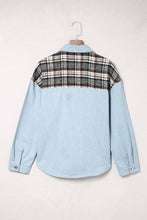 Load image into Gallery viewer, Plaid Pocketed Button Up Denim Jacket
