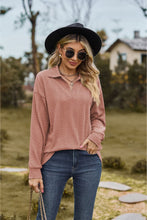 Load image into Gallery viewer, Collared Neck Cable-Knit Long Sleeve Blouse
