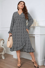 Load image into Gallery viewer, Melo Apparel Plus Size Printed V-Neck Flounce Sleeve Midi Dress
