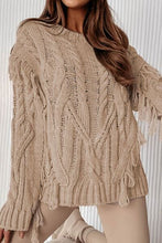 Load image into Gallery viewer, Cable-Knit Fringe Round Neck Sweater
