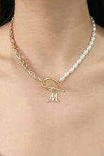 Load image into Gallery viewer, Alphabet M Pendant Half Pearl and Half Chain Necklace
