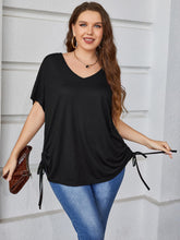 Load image into Gallery viewer, Plus Size Drawstring V-Neck Short Sleeve Blouse

