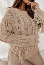 Load image into Gallery viewer, Cable-Knit Fringe Round Neck Sweater
