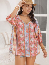 Load image into Gallery viewer, Plus Size Printed Tie Neck Balloon Sleeve Blouse
