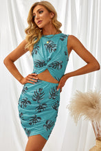 Load image into Gallery viewer, Floral Cutout Ruched Twist Front Dress
