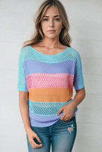 Load image into Gallery viewer, Color Block Openwork Round Neck Pullover Sweater
