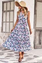 Load image into Gallery viewer, Floral Belted Surplice Sleeveless Tiered Dress

