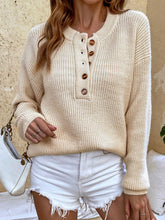 Load image into Gallery viewer, Round Neck Ribbed Button-Down Sweater
