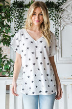 Load image into Gallery viewer, Heimish Full Size Star Print Short Sleeve V-Neck Waffle Knit T-Shirt
