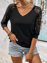 Load image into Gallery viewer, V-Neck Spliced Lace Raglan Sleeve Top
