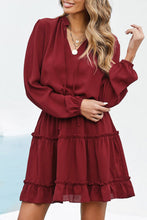 Load image into Gallery viewer, Tied Frill Trim Puff Sleeve Mini Dress
