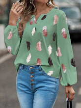 Load image into Gallery viewer, Printed Notched Neck Long Sleeve Blouse
