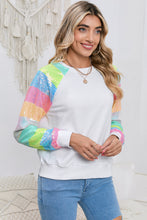 Load image into Gallery viewer, Round Neck Color Block Glitter Sleeve Sweatshirt
