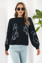 Load image into Gallery viewer, Cat Pattern Round Neck Long Sleeve Pullover Sweater
