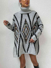 Load image into Gallery viewer, Turtleneck Slit Geometric Sweater
