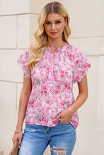Load image into Gallery viewer, Floral Half-Button Flutter Sleeve Blouse
