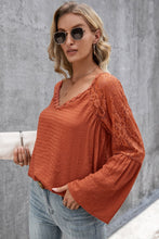 Load image into Gallery viewer, V-Neck Spliced Lace Flare Sleeve Top
