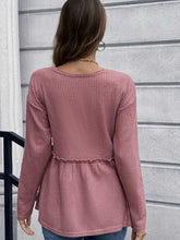 Load image into Gallery viewer, Waffle-Knit Long Sleeve Peplum Blouse
