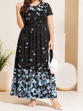 Load image into Gallery viewer, Plus Size Printed Round Neck Short Sleeve Maxi Dress
