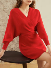 Load image into Gallery viewer, Surplice Neck Dolman Sleeve Sweater Dress
