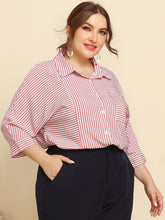 Load image into Gallery viewer, Plus Size Striped Three-Quarter Sleeve Shirt
