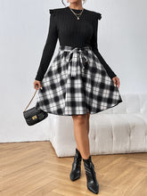 Load image into Gallery viewer, Plaid Ruffle Shoulder Round Neck Dress
