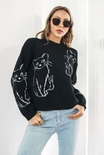 Load image into Gallery viewer, Cat Pattern Round Neck Long Sleeve Pullover Sweater
