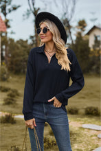 Load image into Gallery viewer, Collared Neck Cable-Knit Long Sleeve Blouse
