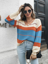 Load image into Gallery viewer, Striped V-Neck Drop Shoulder Sweater
