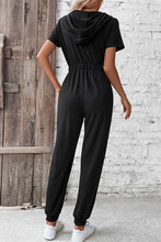 Load image into Gallery viewer, Zip-Up Short Sleeve Hooded Jumpsuit with Pockets
