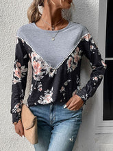 Load image into Gallery viewer, Floral Print Contrast Round Neck Dropped Shoulder Sweatshirt

