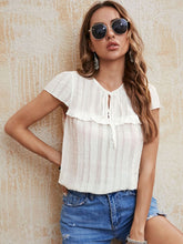 Load image into Gallery viewer, Tie Neck Ruffled Short Sleeve Blouse
