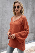 Load image into Gallery viewer, V-Neck Spliced Lace Flare Sleeve Top
