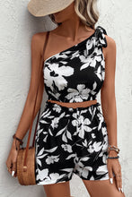 Load image into Gallery viewer, Floral One-Shoulder Cropped Tank and Shorts Set
