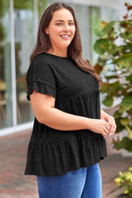 Load image into Gallery viewer, Plus Size Eyelet Round Neck Short Sleeve Blouse
