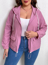 Load image into Gallery viewer, Plus Size Zip-Up Drawstring Hooded Jacket with Pockets
