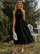 Load image into Gallery viewer, Grecian Neck Spliced Lace Midi Dress
