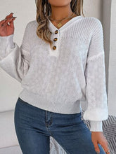 Load image into Gallery viewer, Half Button V-Neck Long Sleeve Sweater
